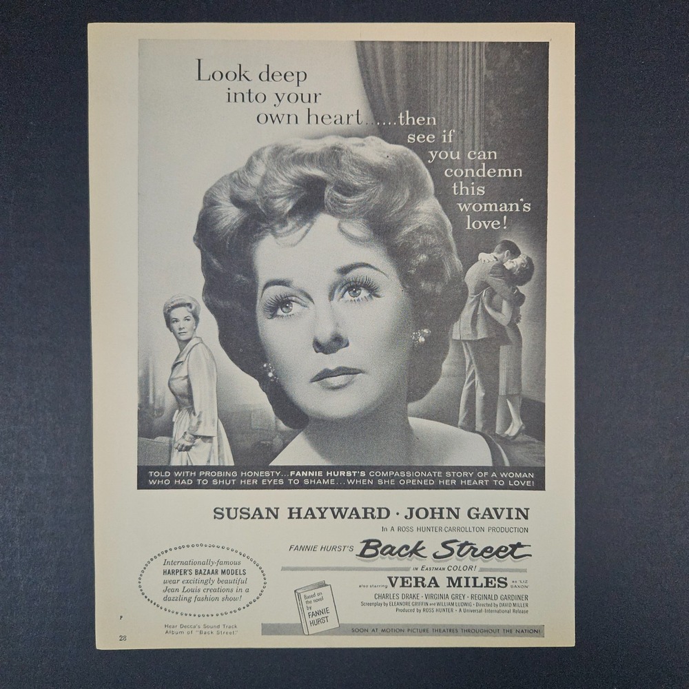 1961 Universal Back Street Vintage Movie Print  Ad Susan Hayward John‎ Gavin
